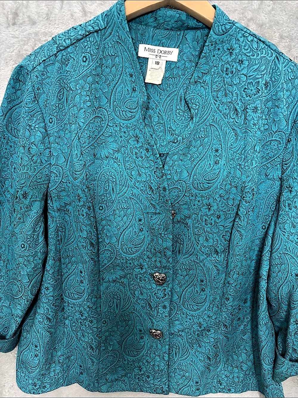 Miss Dorby Paisley teal blue Blazer and skirt Size 18
